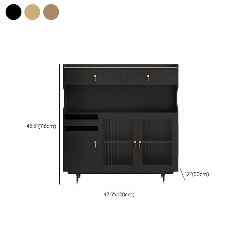 Contemporary Storage Cabinet Wooden Glass Doors Dining Hutch with Drawers