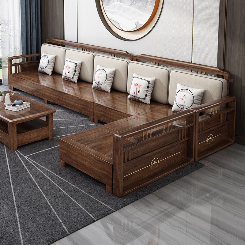 Contemporary Sectional Sofa Walnut Wood Sectional with Pillows