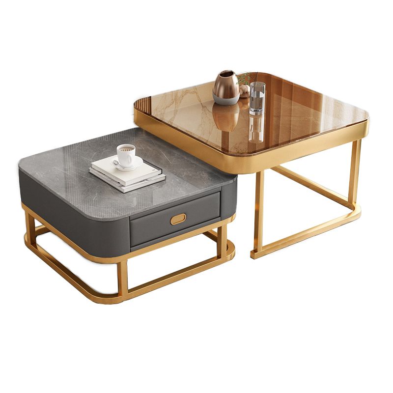 Frame Square Coffee Table Set Glam Nesting Coffee Table Set with Drawer