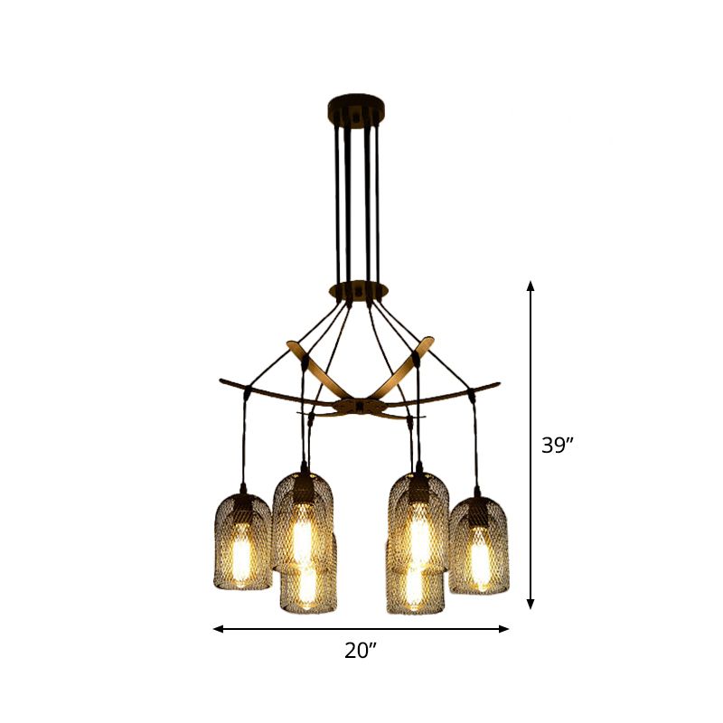 Bell Mesh Restaurant Chandelier Lighting Iron rustique 6/12 Bulbes de plafond suspendu noir