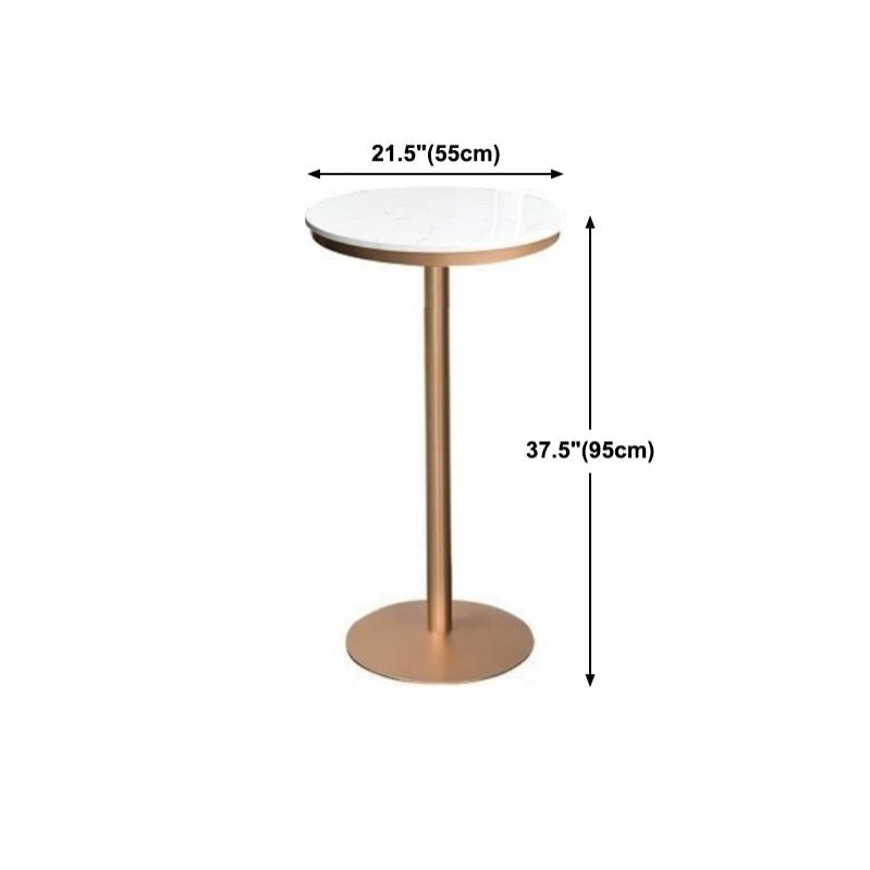 Glam White Faux Marble Bistro Table Indoor Gold Bar Table with Single Pedestal, Only Table