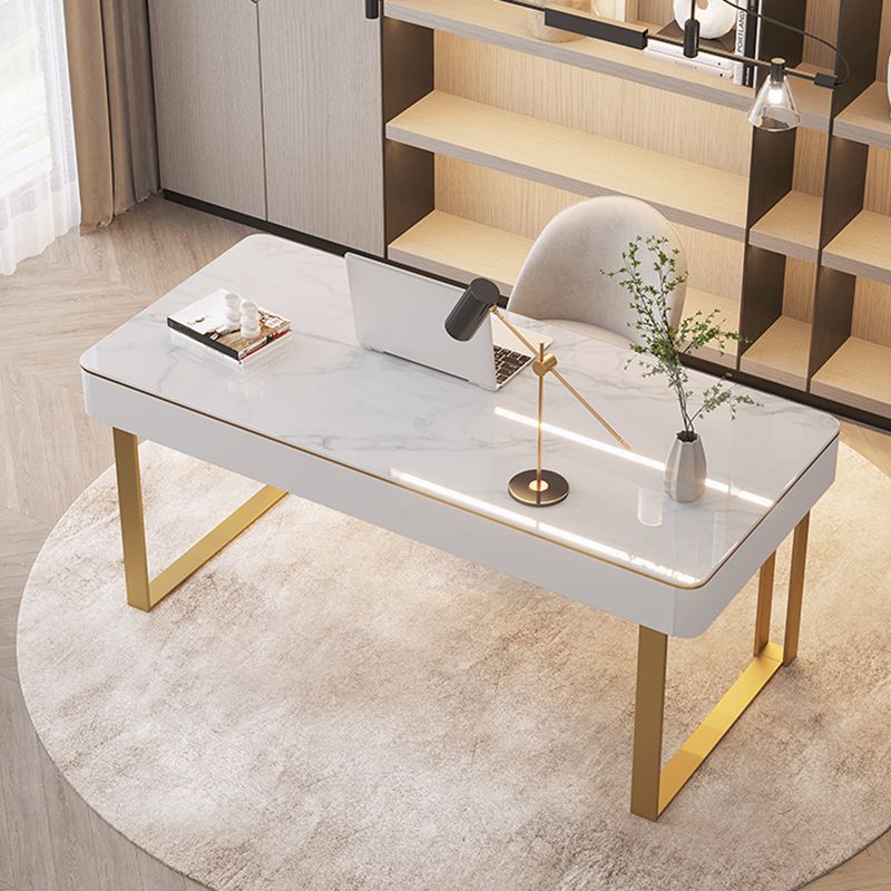 Rectangular Shaped Office Working Table Stone Writing Desk in Gold/Black