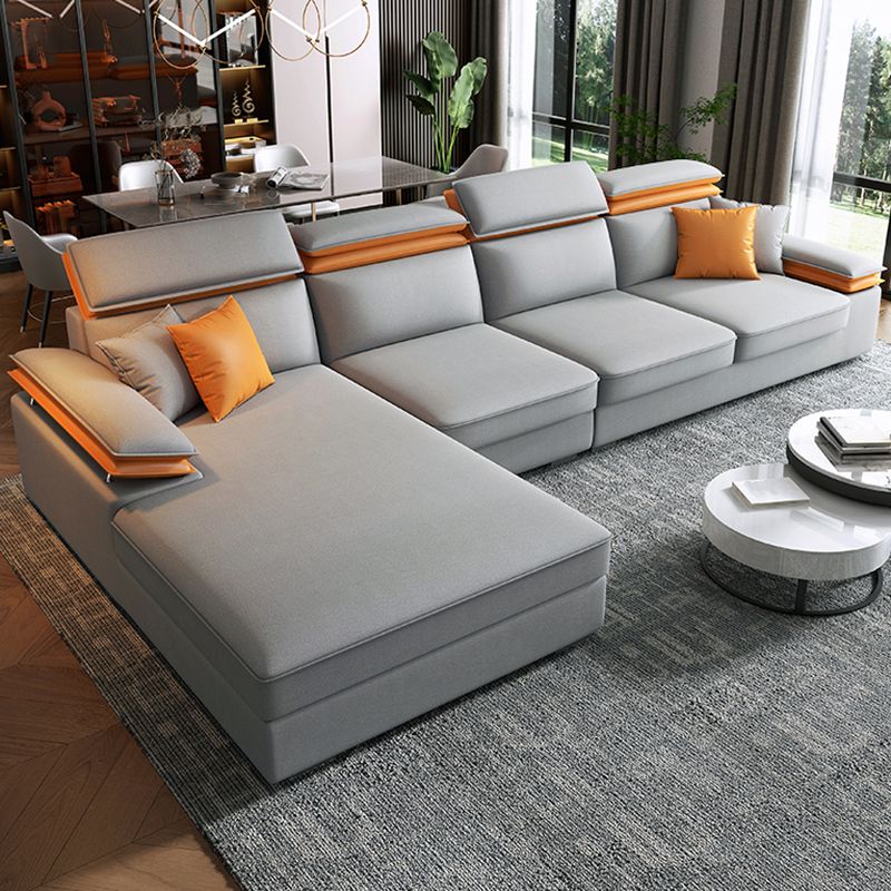 Contemporary 4-Seater L-Shape Sectional Pillow Top Arm Sofa for Living Room