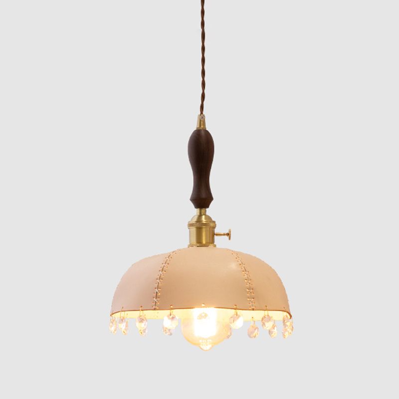 Leather Bowl Shape Hanging Lights Modern Style 1 Head Hanging Mount Fixture with Crystal