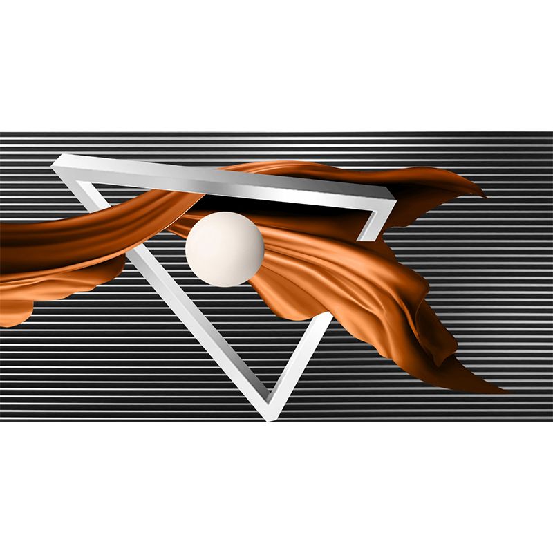 Modern Art Geometry Wall Murals in Grey-Orange Moisture Resistant Wall Covering for Living Room