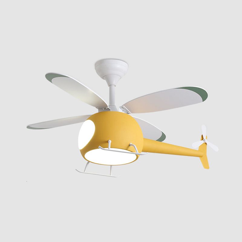 Kids Creative LED Pendant Light Wrought Iron Airplane Fan Light with Acrylic Shade