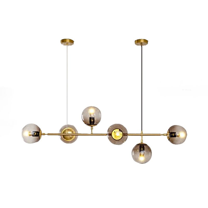Linear Pendant Lighting Minimal Glass 6 Lights Chandelier Lighting in Black
