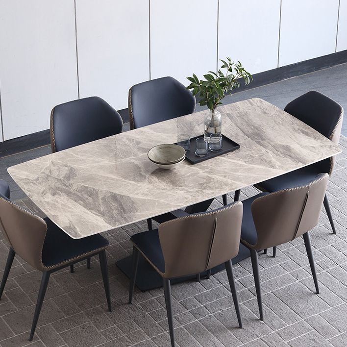 Modern Style Sintered Stone Dining Table Gray Rectangle Table with Pedestal