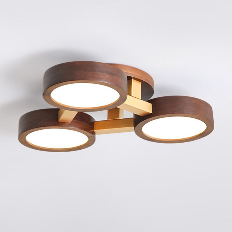 Brown Wood Modern Flush Mount Circle Shape Ceiling Light with Acrylic Shade for Passage