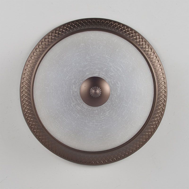 Brown Bowl Ceiling Fixture in Traditional Creative Style Wrought Iron Flush Mount with Glass Shade