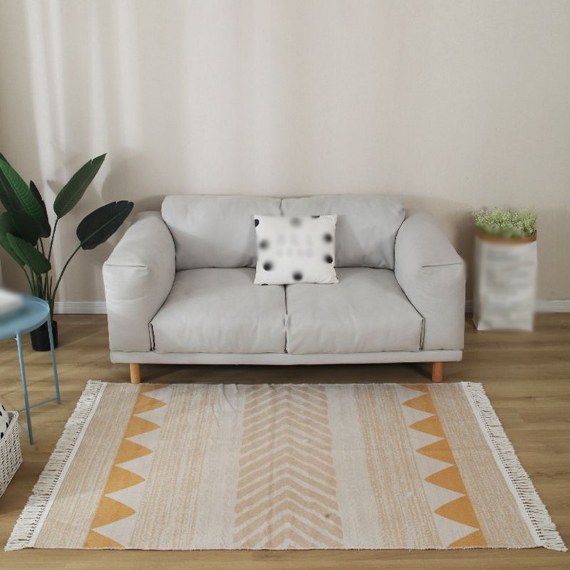 Grey Geometric Pattern Area Rug Polyester Area Carpet Fringe Easy Care Rug for Living Room