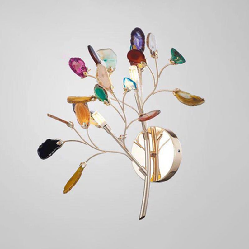 Agate Leaf Wall Light Artistic Champagne Wall Sconce Lighting Fixture for Bedroom
