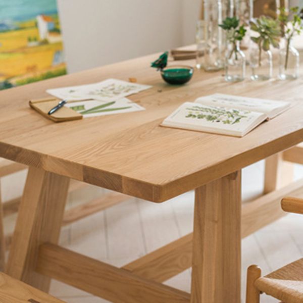 Rectangle Dining Table Natural Contemporary Style Solid Wood Dinner Table for Home Kitchen