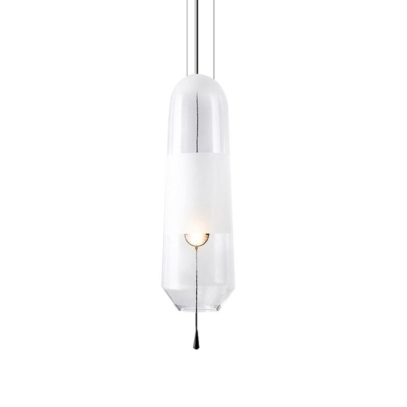 1 Bulb Bedroom Down Lighting Postmodern Black Hanging Pendant with Capsule Clear/Smoke/Amber Glass Shade