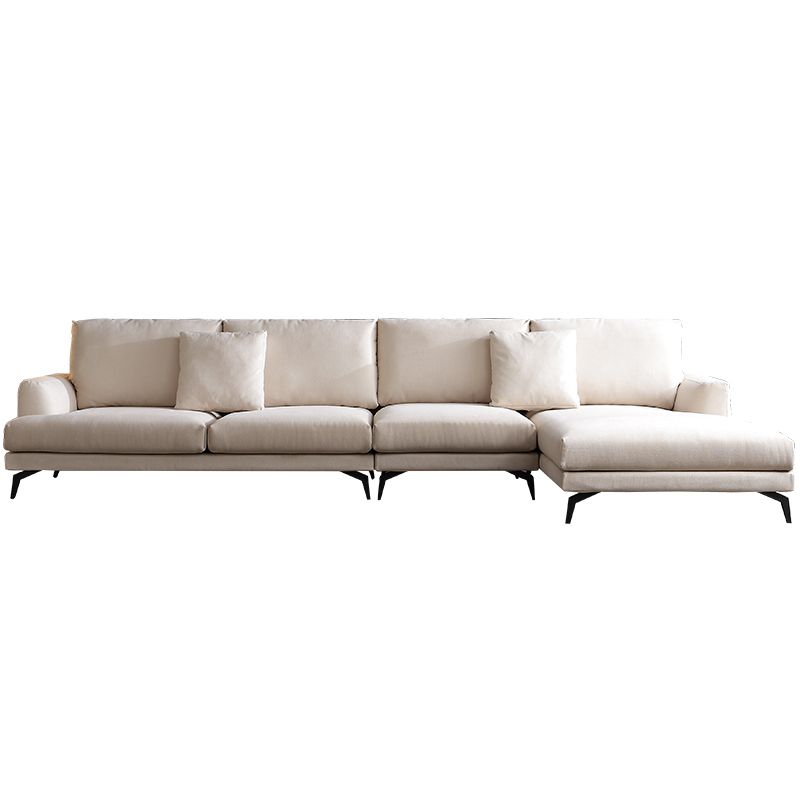 Ivory 4-seat Square Arm Sectional Scandinavian Fabric Sofa & Chaise