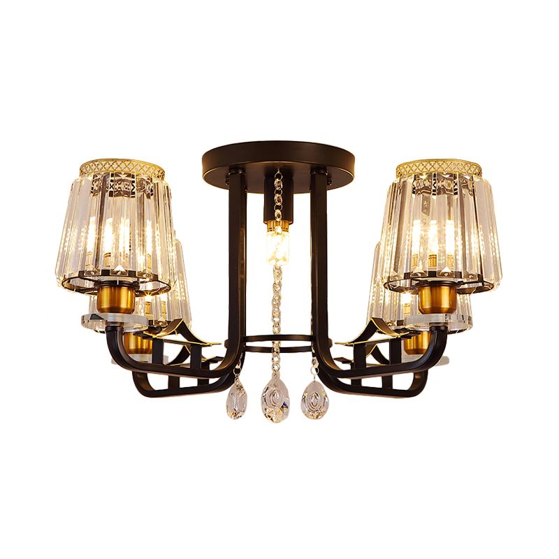 Crystal Black Semi-Flush Ceiling Fixture Tapered 5 Lights LED Traditional Flush Mount Chandelier Lighting