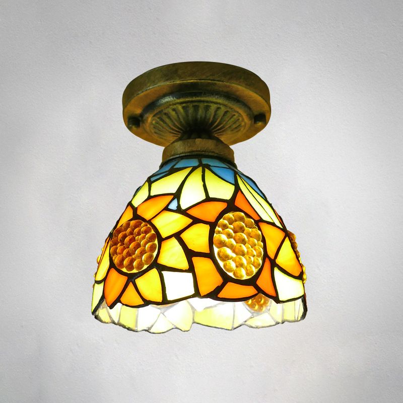 Plafonnier en forme de dôme, 1 ampoule, vitrail, luminaire semi-encastré vintage pour couloir