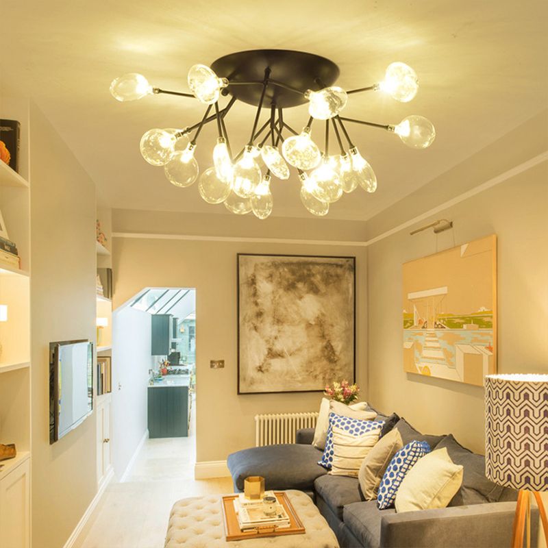 Leaves Clear Glass Flush Mount Lamp Modernist LED Black Ceiling Flush for Living Room