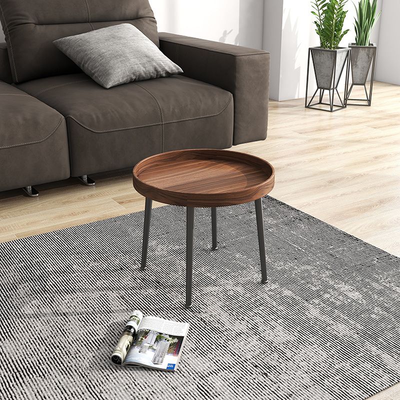 Round Brown/Black Wood Coffee Table 3 Legs Base 2 Nestling Cocktail Table