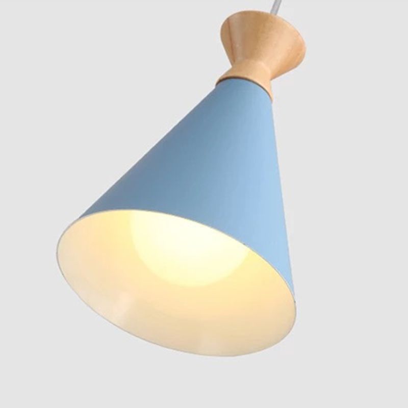 Minimalismo Nordico Macca a sospensione Luce sospesa con tonalità conica in metallo singolo lampadina in legno mini da letto