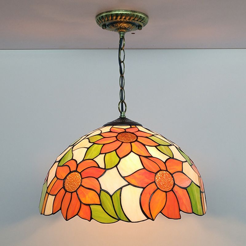Tiffany Style Pendant Lamp with Glass Shade Dinning Room Suspension Lighting Fixture