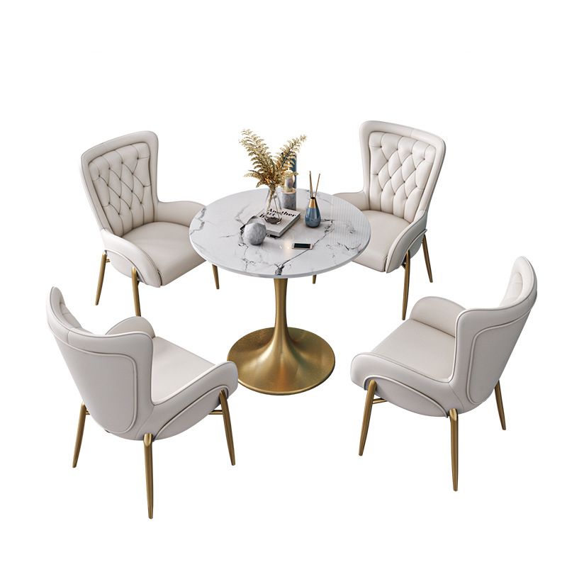 Scandinavian Kitchen Dining Room Set with Sintered Stone Top and Gold Base Dining Furniture