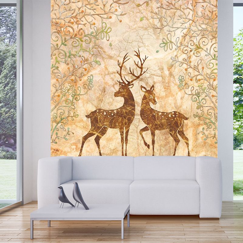Beige Sika Deers Wall Murals Animal Contemporary Moisture Resistant Wall Decor for Living Room