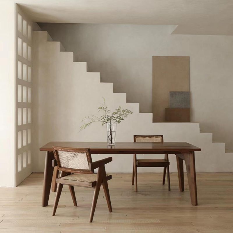 Rectangle Brown Base Dining Table Modern Pine Wood Table for Living Room