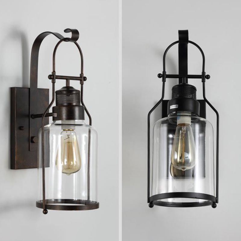 Industrielle Vintage Ein -Wand -Licht schmiedeeisere Innenwandlampe mit klarem Glasschatten