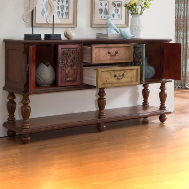 French Country Rectangle Console Table Rubber Wood Console Accent Table for Hall