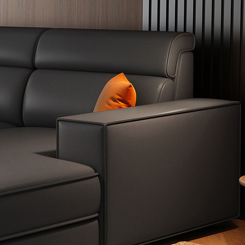 Scandinavian Dark Gray Square Arm Stain-Resistant Faux Leather Sofa