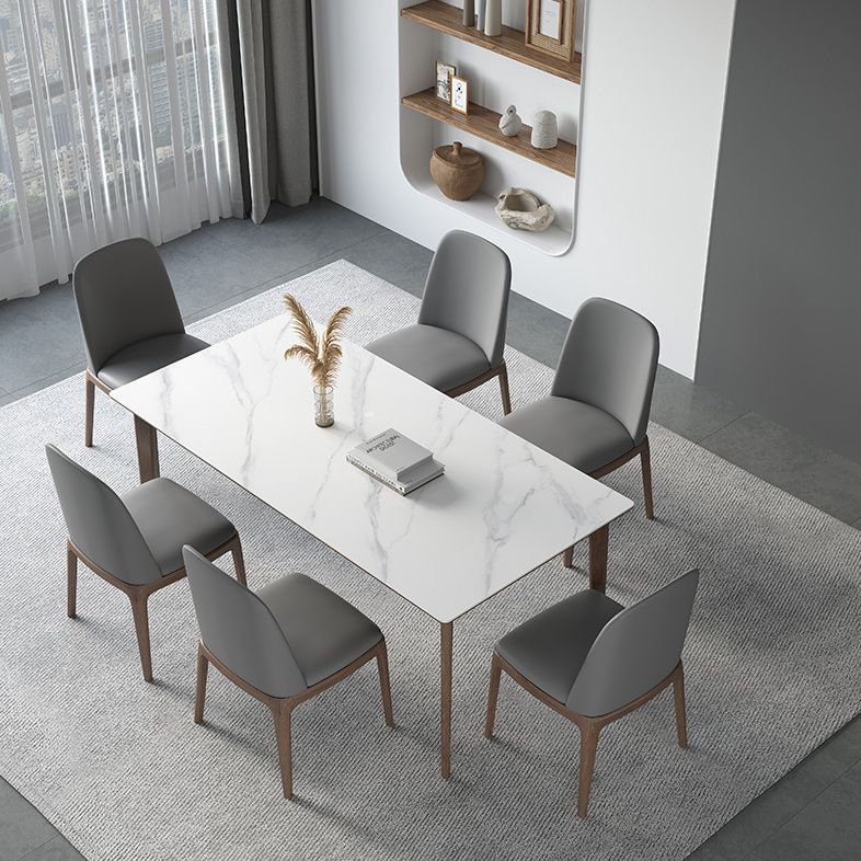 White Stone Top Dining Table Mid-Century Modern Dining Table with 4 Wood Legs