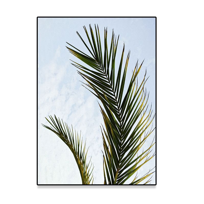 Tropics Palm Tree Branch Canvas Green-Blue Textured Wall Art Decor for Dining Room