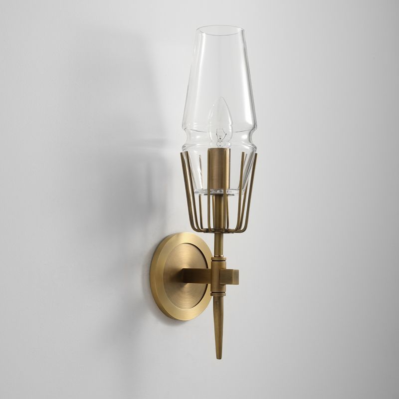 Metal Modern Wall Sconce Geometric Shape Wall Light with Glass Shade for Bedroom