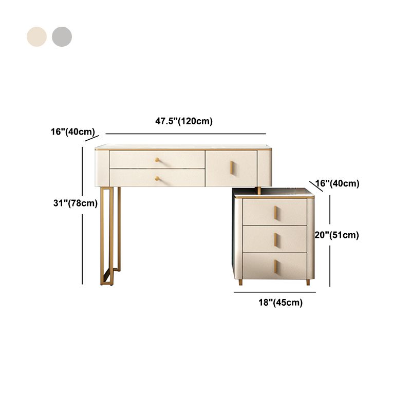 Stone Top Vanity Desk with 6 Drawers, Metallic White/Grey, 15.75" D x 30.71" H