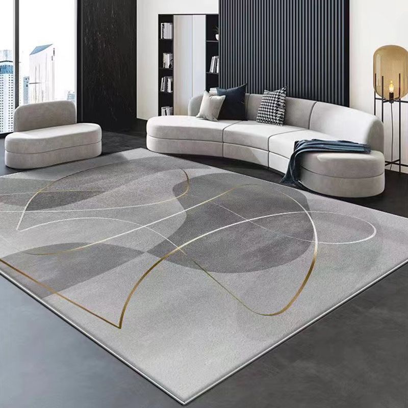 Gray Modern Carpet Polyester Graphic Carpet Non-Slip Backing Carpet for Home Decor