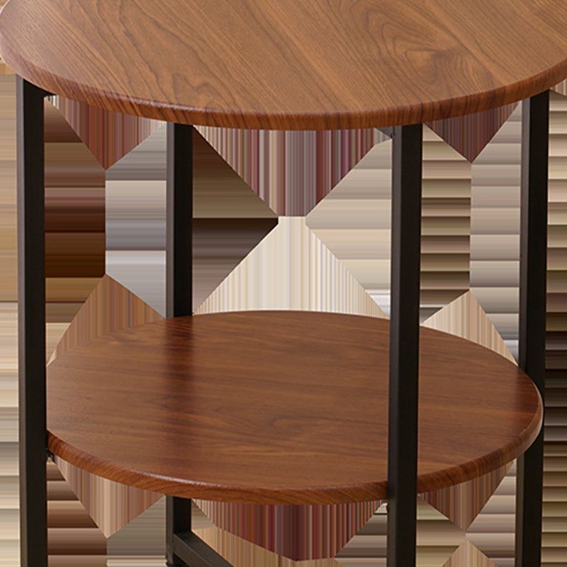 Modern Wood End Side Table Round 2-Tier Corner Table with Storage