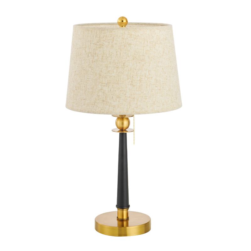 1-Bulb Fabric Night Lighting Traditional Gold Barrel Bedside Table Light with Pull Chain