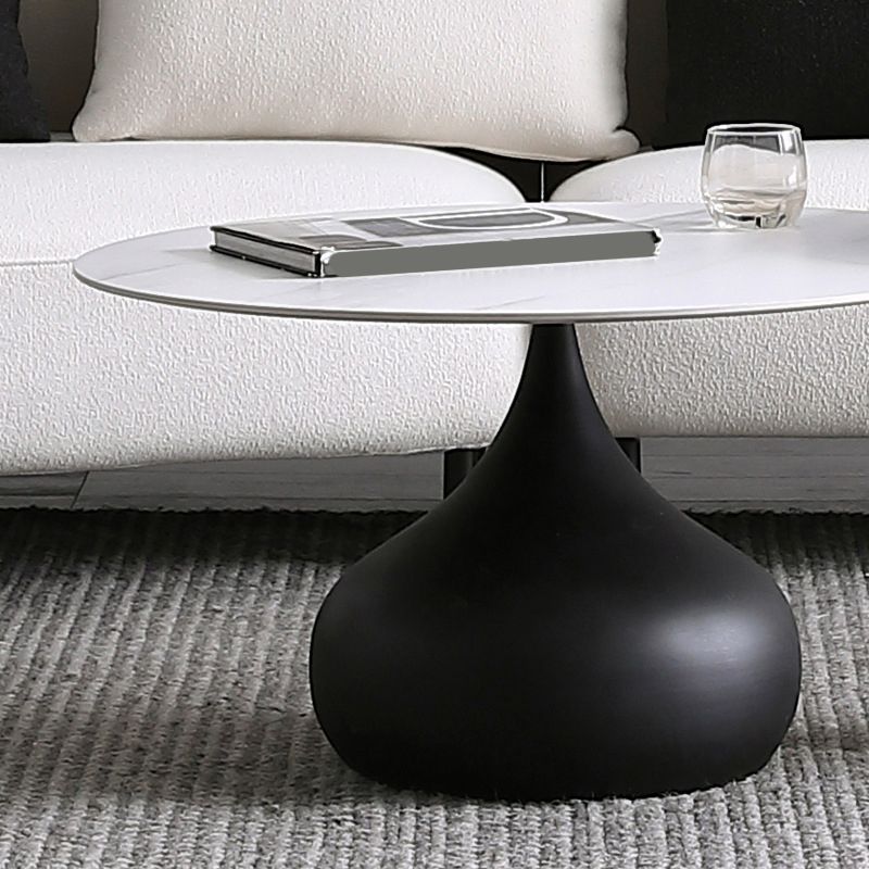 Round Slate Coffee Table Set Metal Pedestal Simple Cocktail Table