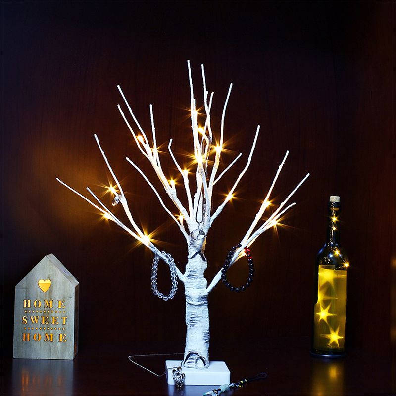 Plastic Birch Desk Lamp Decorative LED White Night Table Lighting for Living Room
