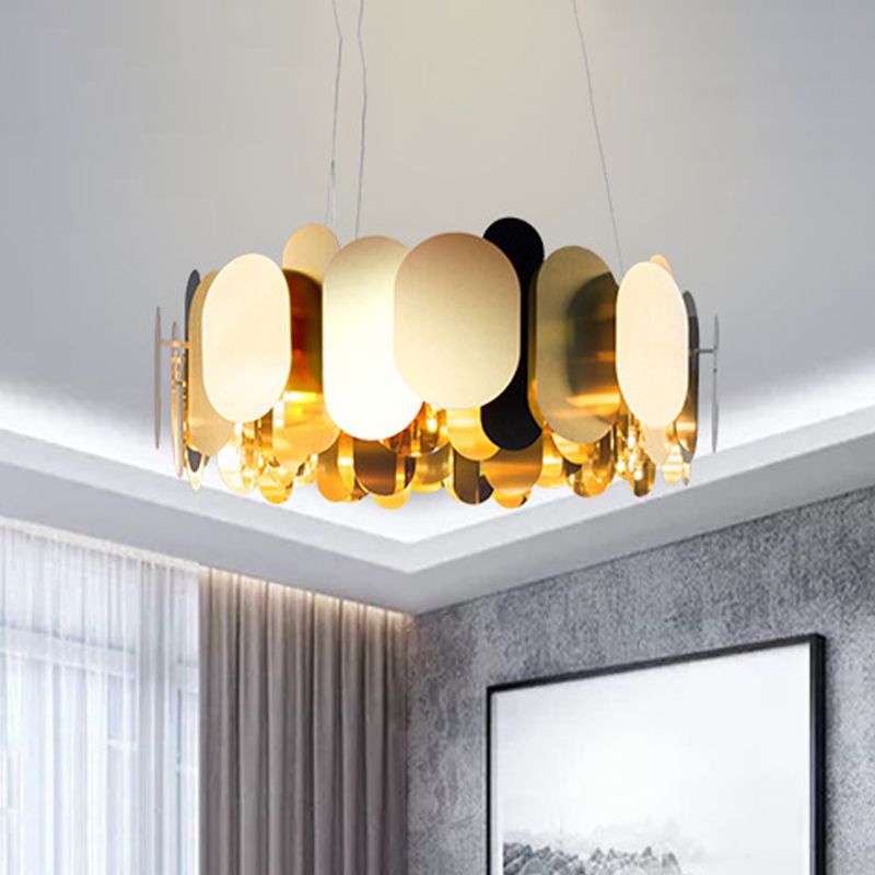 Panneau ovale Salon Pendant Métal LED moderniste plafond suspendu plafond en laiton, blanc / chaud