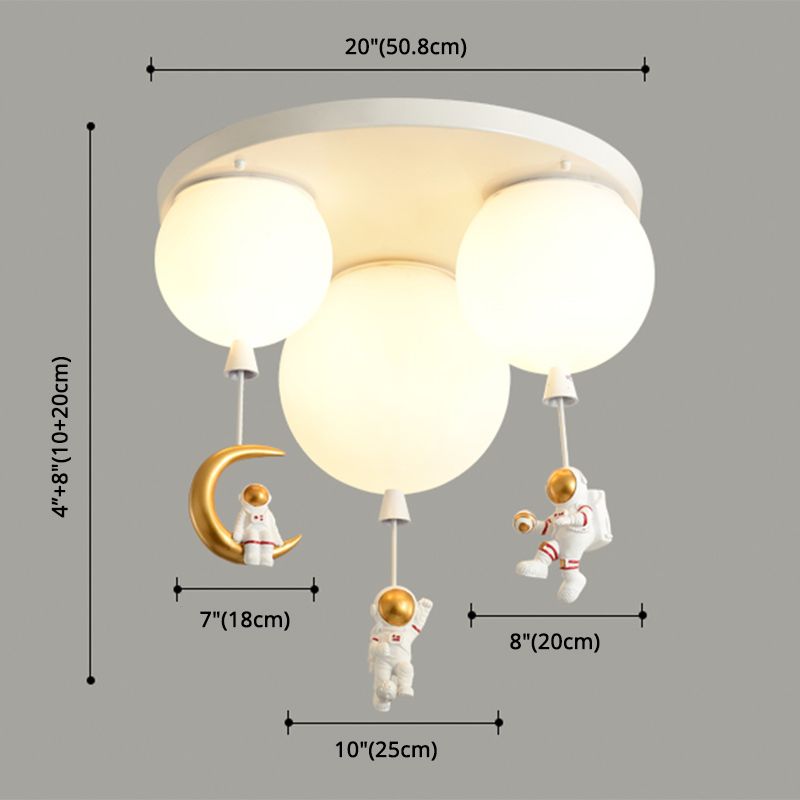 Ronde plafondlamp voor kinderkamer met hangende cartoon-astronaut, matte acryl lampenkap, inbouwlamp