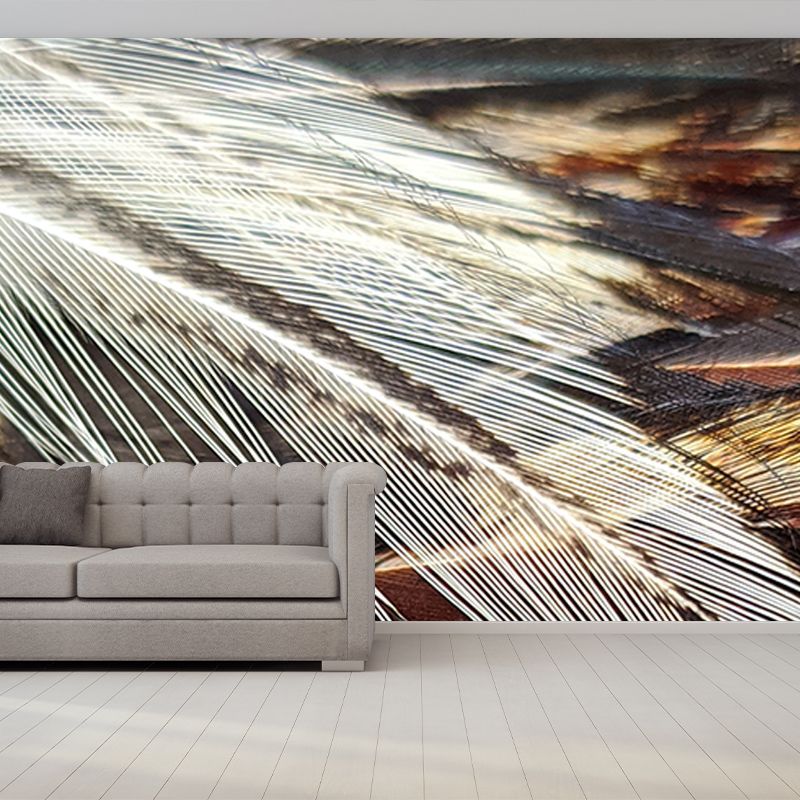 Feather Mural Modern Light Color for Girls Bedroom Wall Art, Custom Size