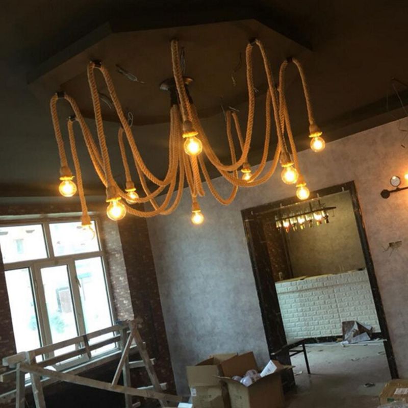 Rope Beige Hanging Ceiling Light Manilla Rope Cord Simplistic Pendant Lighting Fixture