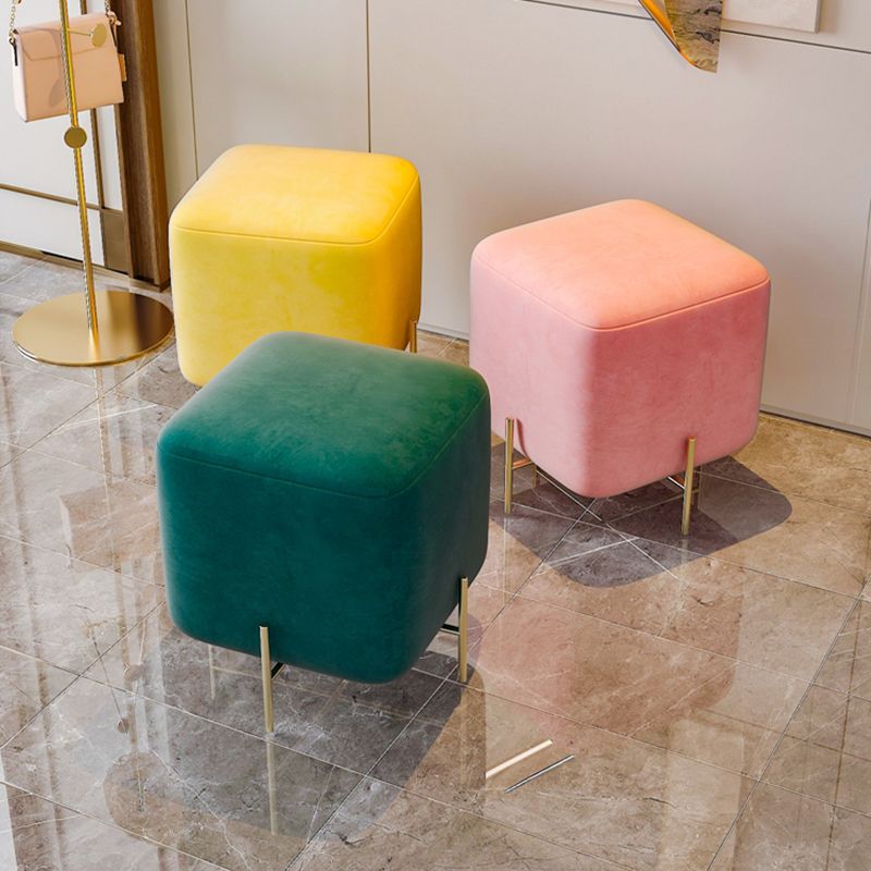 Glam Square Target Pouf Plain Velvet Metal Frame Water Resistant Couch Ottoman