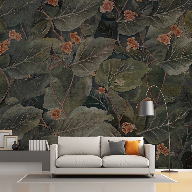 Blackish Green Foliage Murals Plant Tropica Stain Resistant Wall Art for Home Decoration