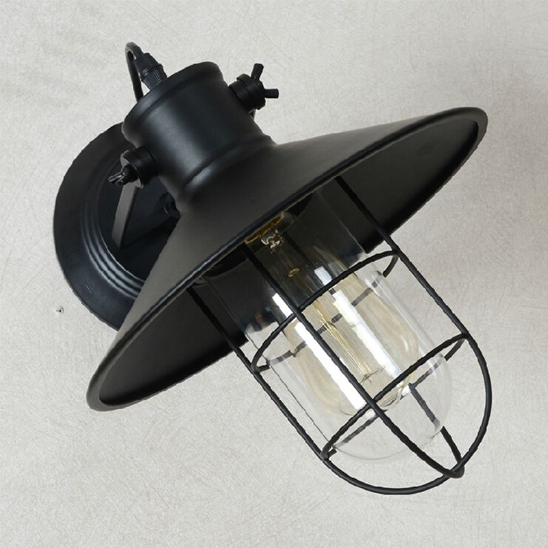 1 Light Flared Wall Mounted Light Fixture Industrial Style Metal Wall Sconce Lights in Black