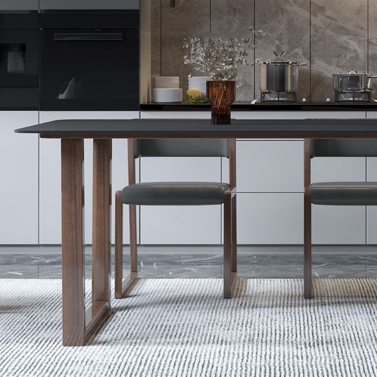 Modern Stone Rectangle Dining Table Solid Wood Base for Dining Room