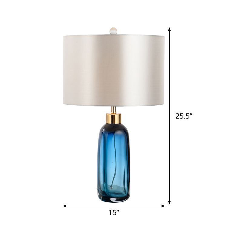 1 Éclairage d'étude de l'ampoule Éclairage bleu moderne petite lampe de bureau avec une teinte en tissu cylindrique