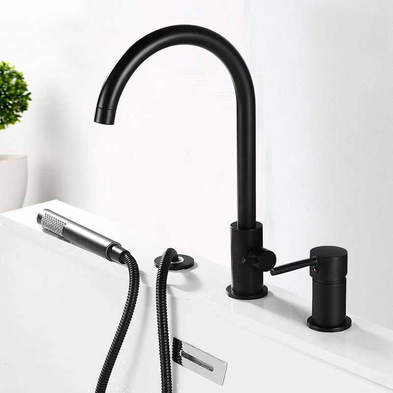 Modern Deck Mounted Metal Tub Filler Gooseneck Faucet in Black/Gold/Silver